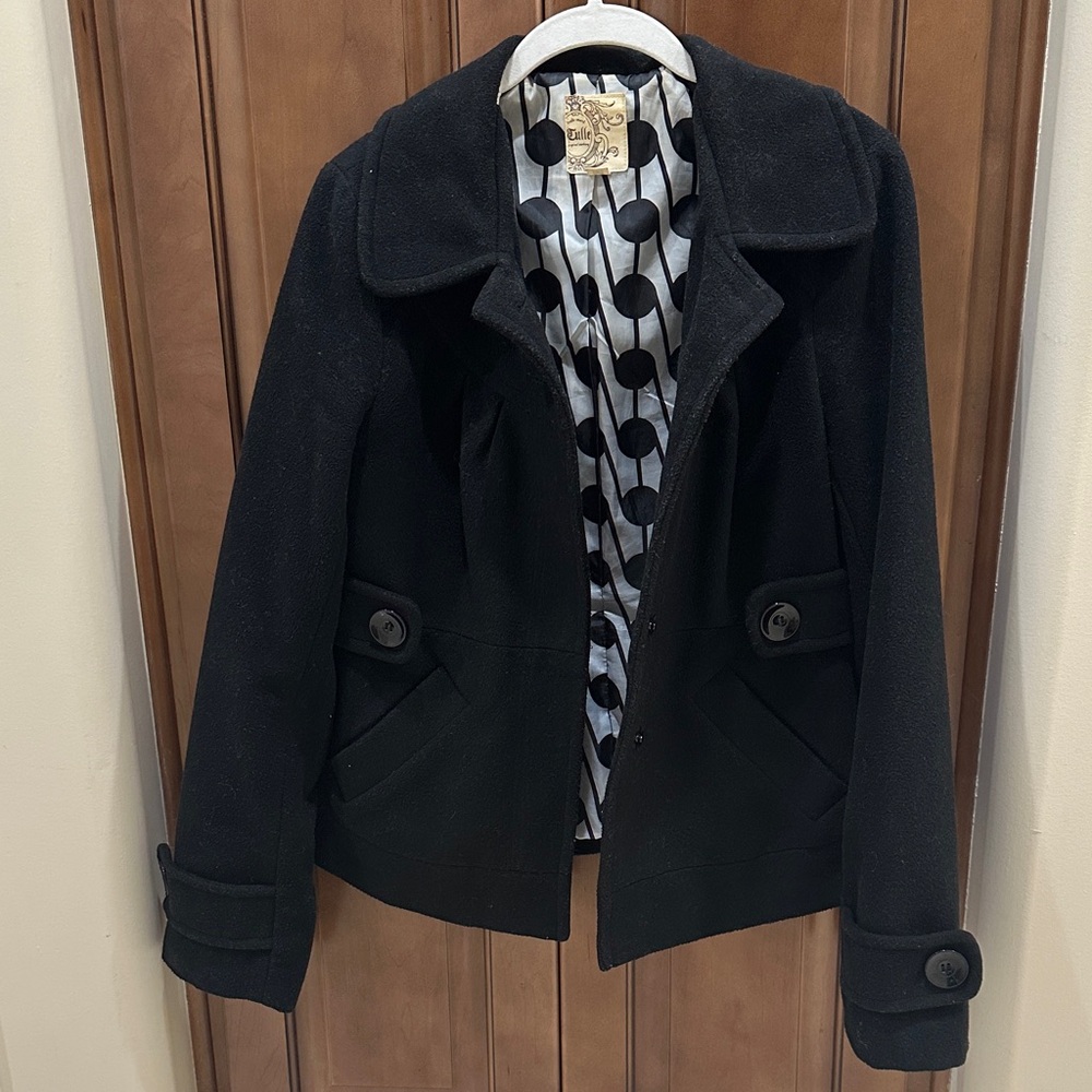 Tulle Black Pea Coat for Women